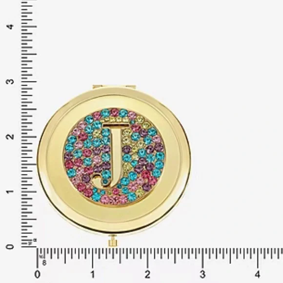 Monet Jewelry Initial Gold Tone Round Compact RhinestoneMirror Compact Initial J - Picture 4 of 4